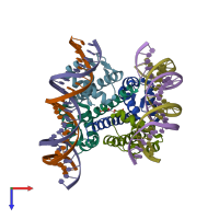 PDB entry 4ihs coloured by chain, top view.