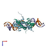 PDB entry 4ihw coloured by chain, top view.