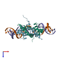 PDB entry 4ihx coloured by chain, top view.