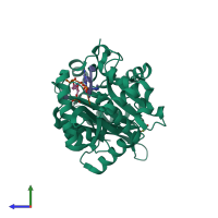 PDB entry 4ii9 coloured by chain, side view.