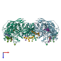 PDB entry 4iie coloured by chain, top view.