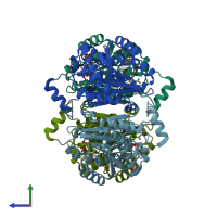 PDB entry 4iiv coloured by chain, side view.