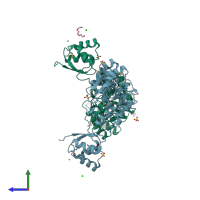 PDB entry 4iiw coloured by chain, side view.