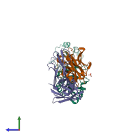 PDB entry 4ij3 coloured by chain, side view.