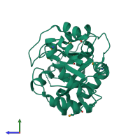 PDB entry 4ijb coloured by chain, side view.