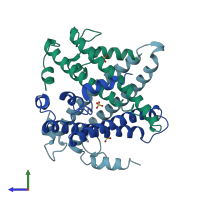PDB entry 4ijj coloured by chain, side view.