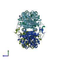 PDB entry 4ijk coloured by chain, side view.