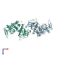 PDB entry 4ijp coloured by chain, top view.