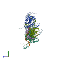 PDB entry 4ijs coloured by chain, side view.