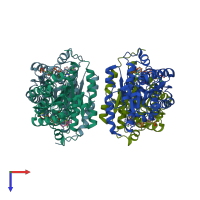 PDB entry 4ijw coloured by chain, top view.