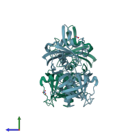 PDB entry 4ijz coloured by chain, side view.