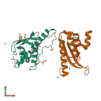 PDB entry 4ikb coloured by chain, front view.