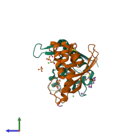 PDB entry 4ikb coloured by chain, side view.