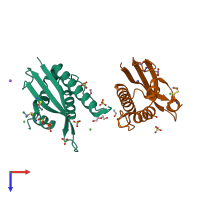 PDB entry 4ikb coloured by chain, top view.