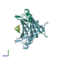 PDB entry 4ikj coloured by chain, side view.