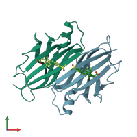 PDB entry 4ikl coloured by chain, front view.