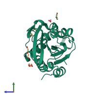 PDB entry 4iko coloured by chain, side view.