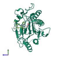 PDB entry 4iks coloured by chain, side view.