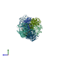 PDB entry 4il0 coloured by chain, side view.