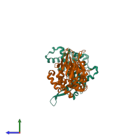 PDB entry 4ilh coloured by chain, side view.