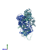 PDB entry 4ils coloured by chain, side view.