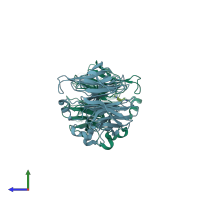 PDB entry 4imb coloured by chain, side view.