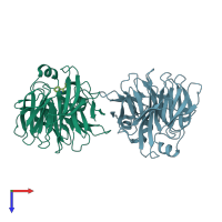 PDB entry 4imb coloured by chain, top view.