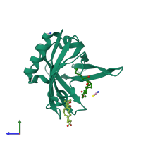 PDB entry 4imo coloured by chain, side view.