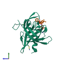 PDB entry 4imq coloured by chain, side view.