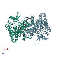 PDB entry 4imu coloured by chain, top view.