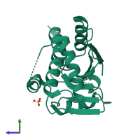 PDB entry 4imv coloured by chain, side view.