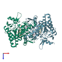 PDB entry 4imw coloured by chain, top view.