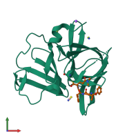 PDB entry 4imz coloured by chain, front view.