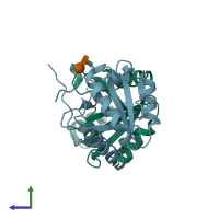 PDB entry 4in0 coloured by chain, side view.