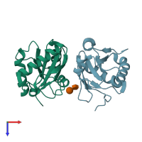 PDB entry 4in0 coloured by chain, top view.