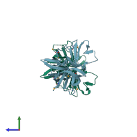 PDB entry 4in2 coloured by chain, side view.