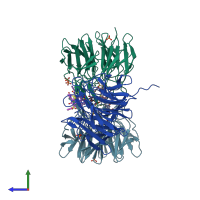 PDB entry 4in4 coloured by chain, side view.