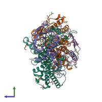 PDB entry 4in5 coloured by chain, side view.