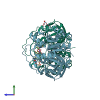 PDB entry 4inj coloured by chain, side view.