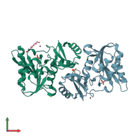 PDB entry 4io1 coloured by chain, front view.