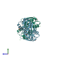 PDB entry 4io1 coloured by chain, side view.