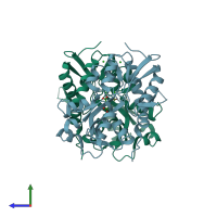 PDB entry 4io2 coloured by chain, side view.