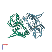 PDB entry 4io2 coloured by chain, top view.