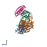 PDB entry 4ioi coloured by chain, side view.