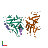 PDB entry 4iop coloured by chain, front view.