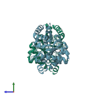 PDB entry 4iot coloured by chain, side view.