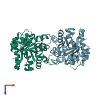 PDB entry 4iot coloured by chain, top view.