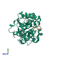 PDB entry 4ipt coloured by chain, side view.