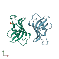 PDB entry 4iq2 coloured by chain, front view.