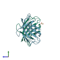 PDB entry 4iq2 coloured by chain, side view.